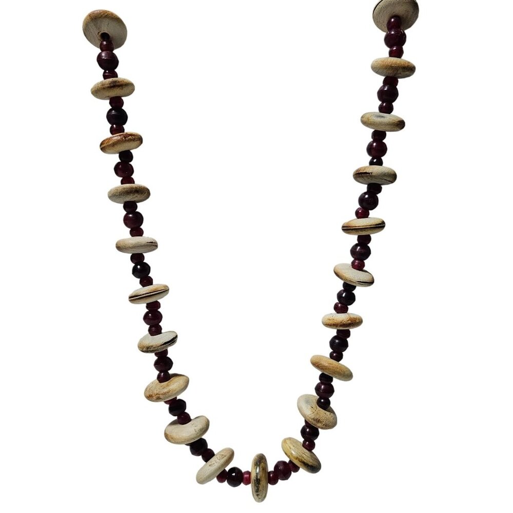 Vintage Boho Natural Wooden Bead Necklace Red Beads Fashion Jewelry Women